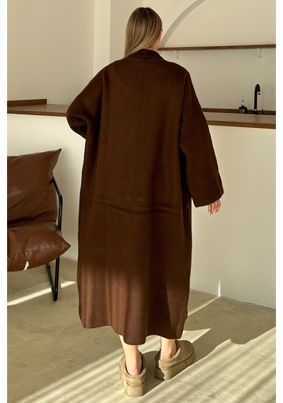 Olcay Oversize Kalın Triko Uzun Hırka Kahve 8274