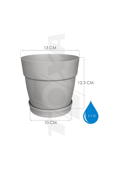 Tr Tabaklı Delikli Plastik Çiçek Saksısı, 13 Cm 1.1 Lt, 1 Adet, Bej Diğer