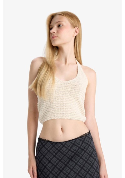 Defacto Slim Fit Dar Kesim Halter Yaka Atlet F8367ax25hser98 Ekru