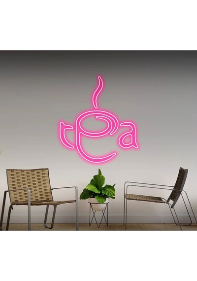 Tea Yazılı Ve Şekilli Neon Tabela Pembe