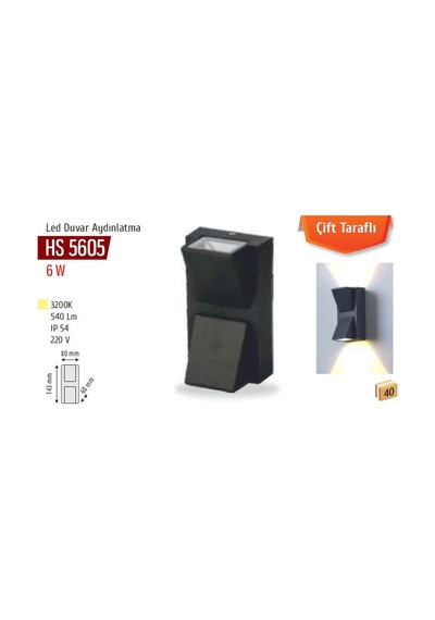 Led Duvar Aydınlatma, Günışığı Hs 5605 Siyah