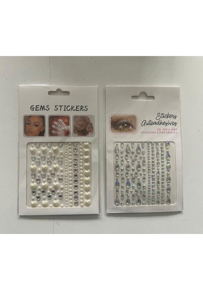 2 Kartela Birden Face Gems Yapışkanlı Yüz Taşı Seti Kalp Ve Damla