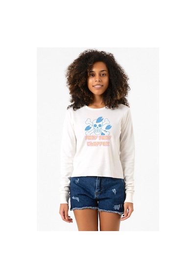 One Piece Anime Tony Tony Chopper Jolly Roger Ekstra Uzunkol Sweatshirt Ekru 001