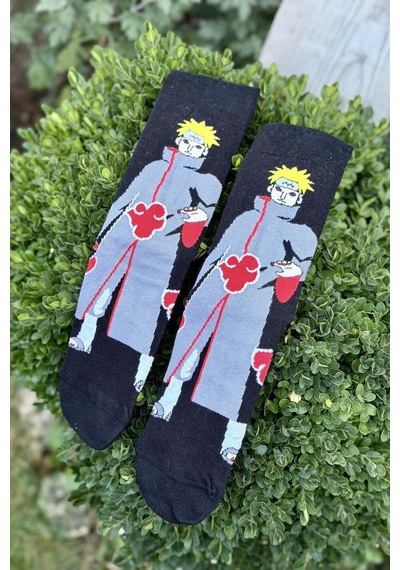 Lousocks Unisex Naruto Pain Akatsuki Desenli Siyah Anime Soket Çorap