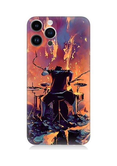 Apple Uyumlu iPhone 14 Pro Uyumlu Alevli Bateri Desenli Silikon Kılıf -