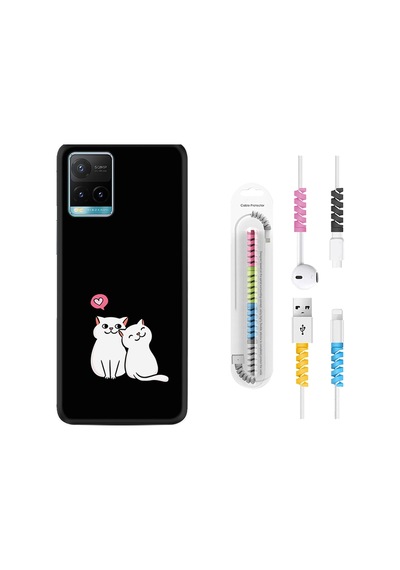Vivo Y32 Kılıf Kablo Koruyuculu Love Cats 1690