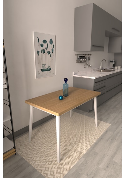 Vilinze Avanos Sabit Mdf Naturel Mutfak Masası - 70x120 Cm Naturel Beyaz