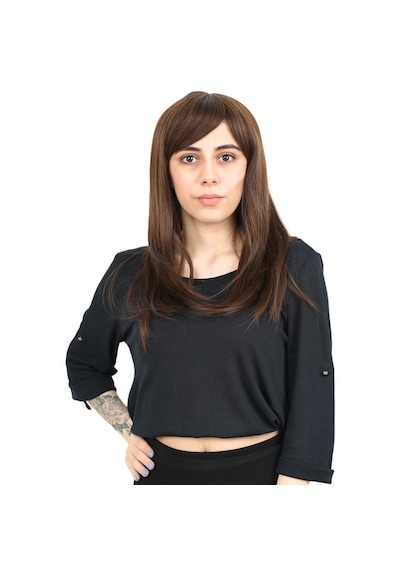 Düz Perçemli Orta Boy Fiber Sentetik Peruk / Kahve Karamel - Zmff-713755 Renkli