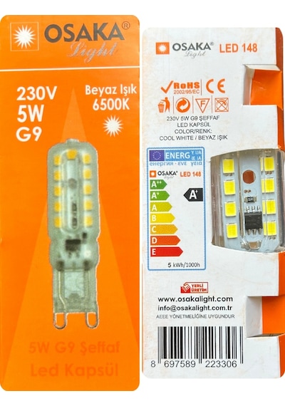 8 Adet Osaka 5w 6500k Beyaz Işık G9 Duylu Led Kapsül Ampul