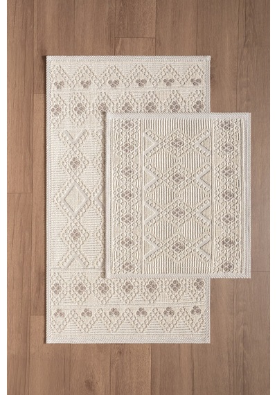 Sakura Sk018a Doğal Pamuk 2'li Banyo Paspas Seti 60x100 60x50cm Kaymaz Taban Makinada Yıkanabilir Renkli
