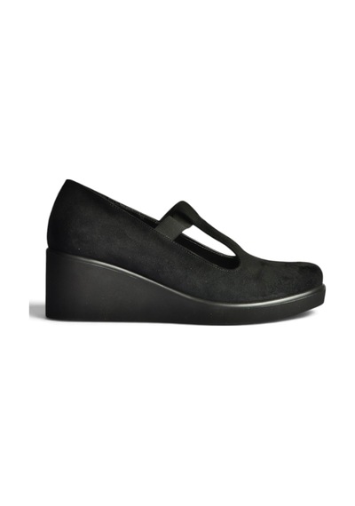 Fox Shoes Z602281702 Siyah Süet Dolgu Tabanlı Kadın Ayakkabı