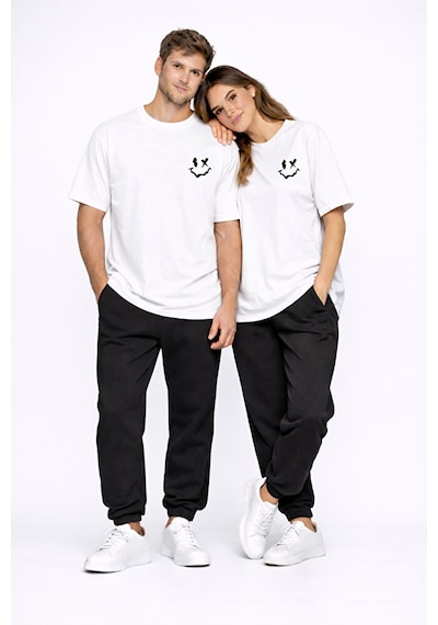 Sevgili Kombini Çift Tişört Oversize Unisex Uyumlu Çift Kombin 2' Beyaz