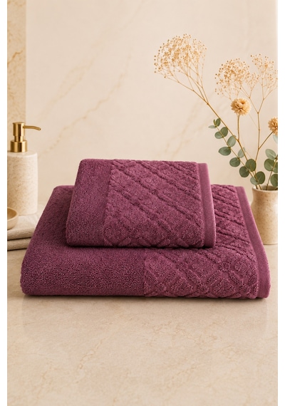 Sahra 2'li Banyo Havlu Seti Havlu Banyo Havlusu I Hamam Seti I Çeyiz Havlusu 70 X 140 Cm - 50 X 90 Cm Mürdüm