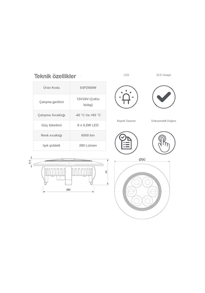 Sanel Power Spot Led Lamba 12-24v3w Beyaz Sspz600w