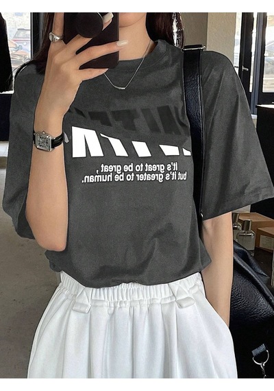 Flood Of Style Kadın Füme Wtfk Baskılı Oversize Gri