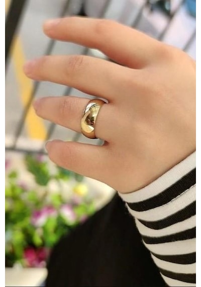 Unisex 8mm Geniş Bombeli Çelik Alyans Yüzük Cl19 001