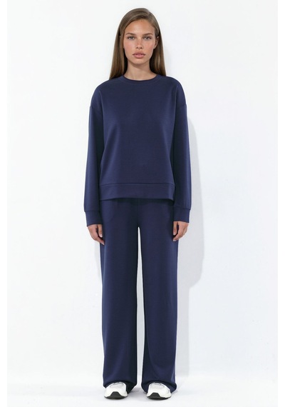 Hiccup Modal Touch Basic Sweatshirt & Geniş Paça Pantolon İkili Takım Lacivert
