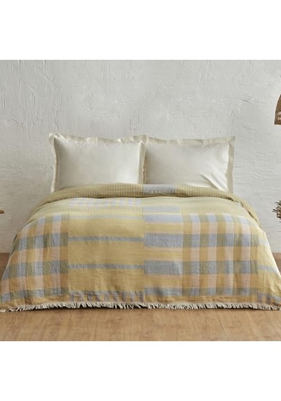 Karaca Home Striped %100 Pamuk Çift Kişilik Müslin Pike Mavi Açık Indigo