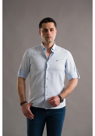 Slimfit Armürlü Yaka Düğmeli Katlamalı Uzun Kol Erkek Gömlek 001