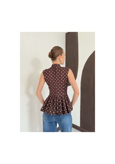 Verymoda Çin Düğmeli Puantiyeli Bluz D3074 Kahve