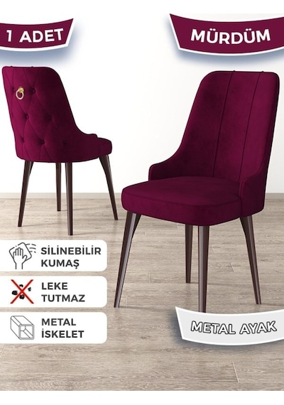 Canisa Newa Serisi, 1.sınıf Babyface Kumaş Kahve Metal Ayaklı Gold Halkalı, 6 Adet Mürdüm Sandalye Mor