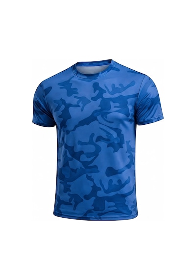 Serablanka Erkek Nem Emici Hızlı Kuruma Atletik Teknik Kamuflaj Desenli Spor T-shirt Mavi