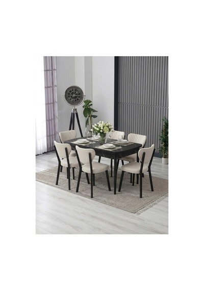 80x130 Açılabilir Masa + 6 Elma Sandalye Masa Takımı Krem Krem 80x130 Açılabilir Masa + 6 Elma Sandalye Masa Takımı Krem Krem
