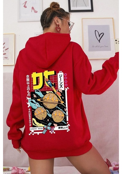 Uyguntarz Unisex Tokoyaki Baskılı Sweatshirt Kırmızı
