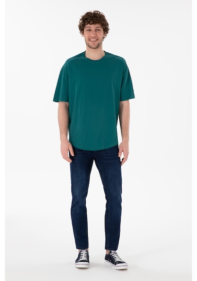 U.S. Polo Assn. Erkek Long Fit Bisiklet Yaka Koyu Yeşil Basic Tişört 50305988-VR101