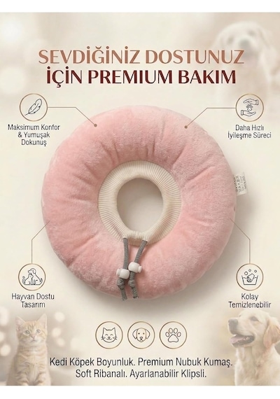 Patiderm Elizabeth Yakalık Yumuşak Ayarlanabilir Kedi Köpek Koruyucu Boyunluk, Pembe, M Beden