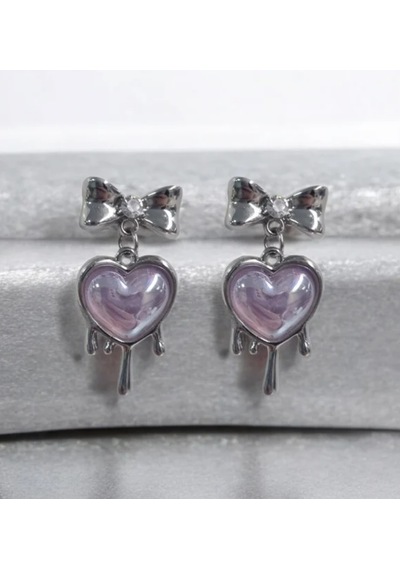 Dükkan Design Kurdele Detaylı Y2k Melting Heart Küpe Gümüş