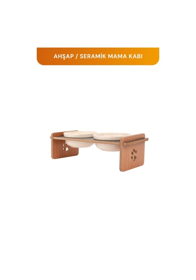 Ahşap Standlı Seramik Kaseli Kedi Ve Köpekler İçin Mama-su Kabı Antrasit