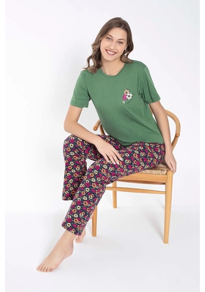 Senfoni Kadın Bisiklet Yaka Çiçek Desenli Pijama Takımı 6032 -1 Adet 001