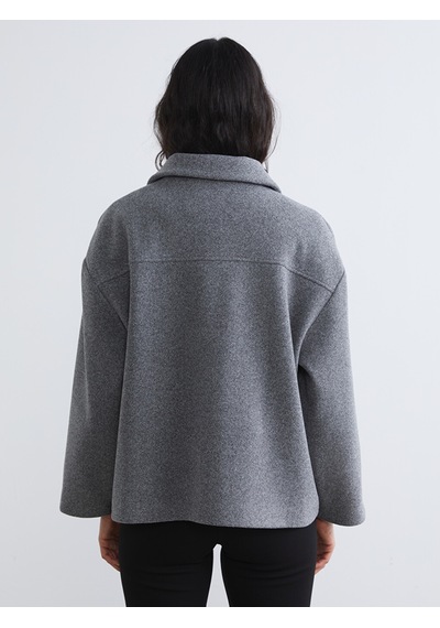Lcw Modest Antrasit Gömlek Yaka Oversize Kadın Kaşe Kaban
