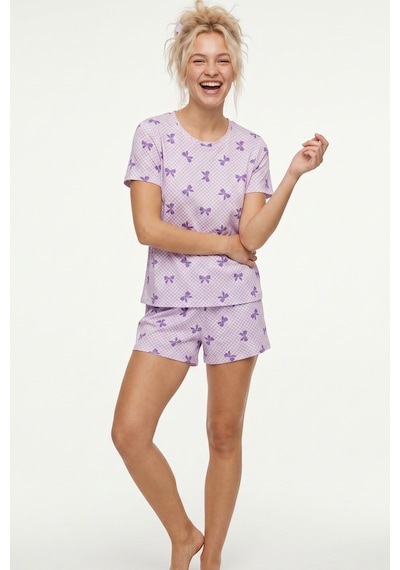 Siyah İnci İnce Soft Örme Mevsimlik Şortlu Pijama Takımı 8045 Lila Fiyonk Siyah İnci İnce Soft Örme Mevsimlik Şortlu Pijama Takımı 8045 Lila Fiyonk