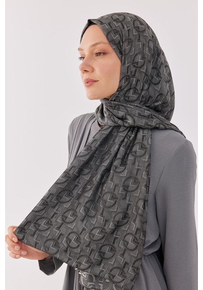 Mirsoy Scarf Daka Desen Parlak Jakar Şal - Duman Duman