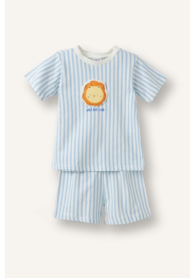 Defacto Çizgili Kısa Kollu Üst Şort Alt 2li Pijama Takımı Erkek Bebek H4033a526hsbe316 Mavi-be316