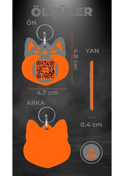 Petjoo 18.Cheems Turuncu-Gri Qr'lı Köpek Künyesi