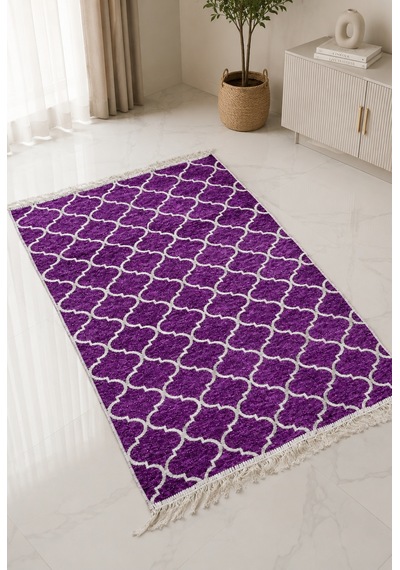 Kilim Paspas Çok Amaçlı Halı Makinede Yıkanabilir Toz Yapmaz Lila 2