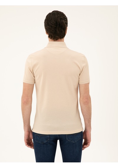 Bej Slim Fit Polo Yaka Merserize T-shirt 15469610