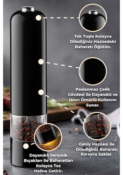 Primanova Gadget Paslanmaz Çelik Tuz  & Karabiber Öğütücü Pilli