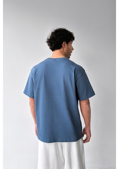 Flaw Atelıer Basic Oversize Fit İndigo Tişört-29501