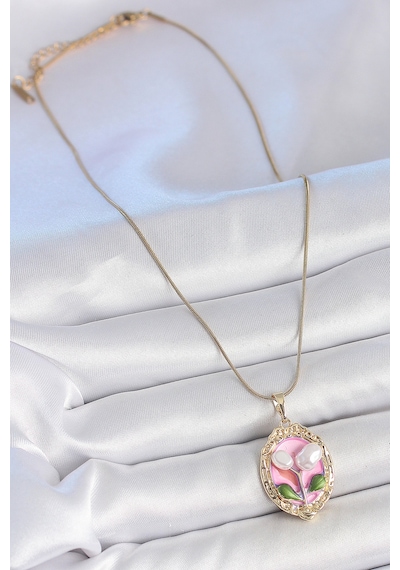 316l Çelik Gold Renk Zincir Pembe Mineli İncili Çiçek İşlemeli Portre Model Kadın Kolye - Lisinya Gold/pembe 316l Çelik Gold Renk Zincir Pembe Mineli İncili Çiçek İşlemeli Portre Model Kadın Kolye - Lisinya Gold/pembe