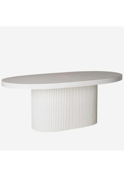 Terra Oval Natural Ahşap Bohem Masa 80x160 Beyaz