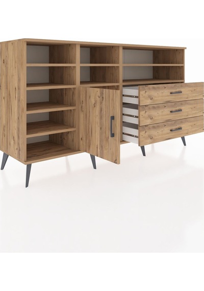 Kronos Konsol 8 Raflı 3 Çekmeceli Tek Kapaklı 176x59x99 Çam-çam Çam-çam