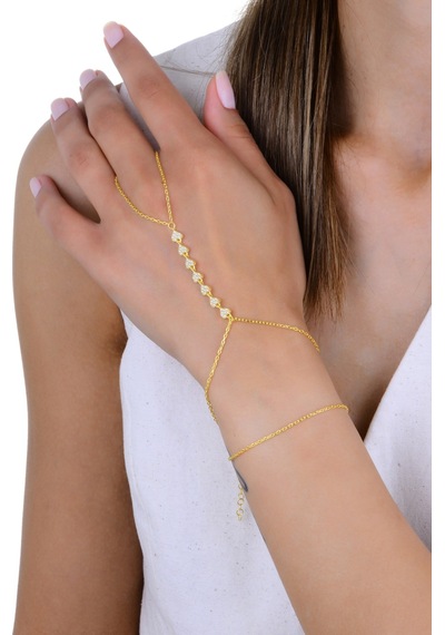 Gümüş Altın Yaldızlı Zirkon Taşlı Sıralı Kalpler Şahmeran Barcode Beyaz - Rose Gold