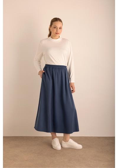 Aker Lacivert Beli Lastikli Cotton Etek Lacivert Lacivert