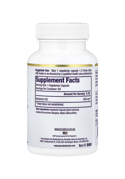 Paradise Herbs, Berberine, 500 Mg, 60 Vegetarian Capsules