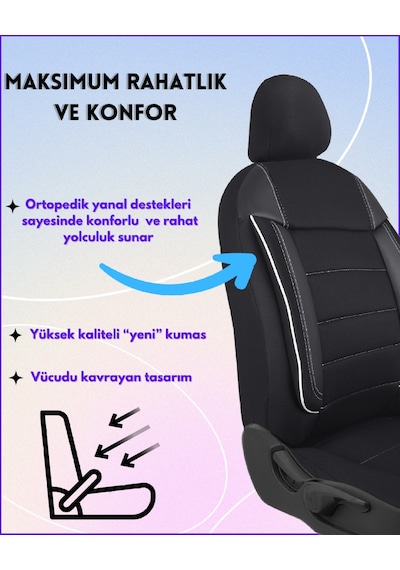 Tofaş Doğan Araçlara Uyumlu Tam Takım Cover B Model Oto Koltuk Kılıfı Siyah-beyaz
