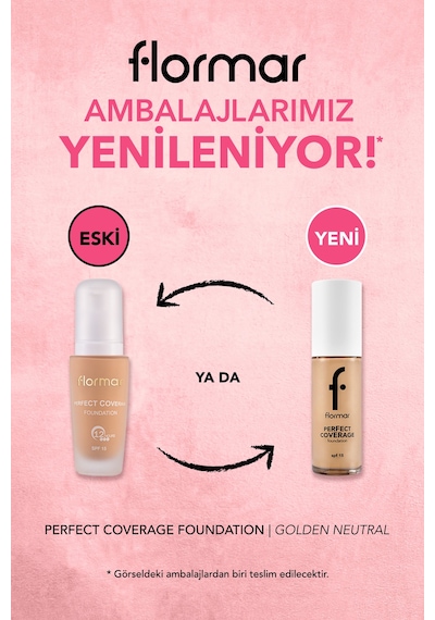 Flormar Perfect Coverage Yoğun Kapatıcı Su Bazlı Fondöten (Nötr Alt Ton) -121 Golden Natural -8682536058322